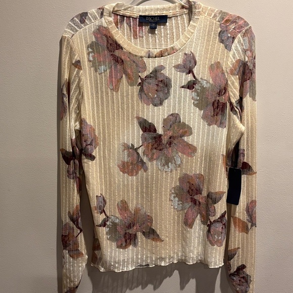 rachael roy Tops - Rachel Floral Cream Long-Sleeve Ribbed Tee